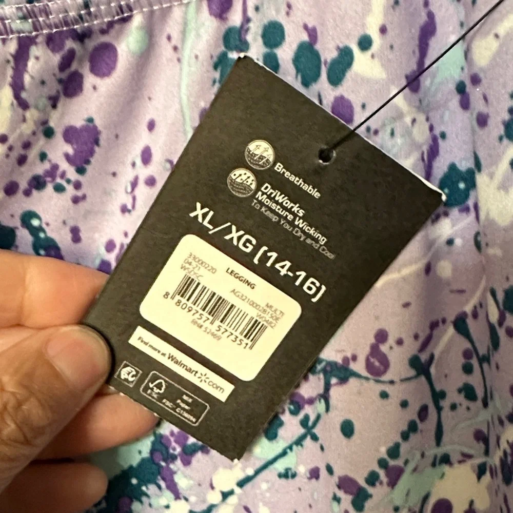 ATHLETIC WORKS - Girls Splatter Print Leggings - Purple and Teal